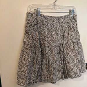 LOFT Navy and Off White Garden Ruffle Mini Floral A-Line Skirt